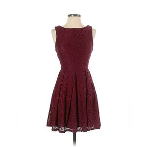 Beautiful Maroon Vintage Style Lace Embroidery Flare Dress Size 3/4